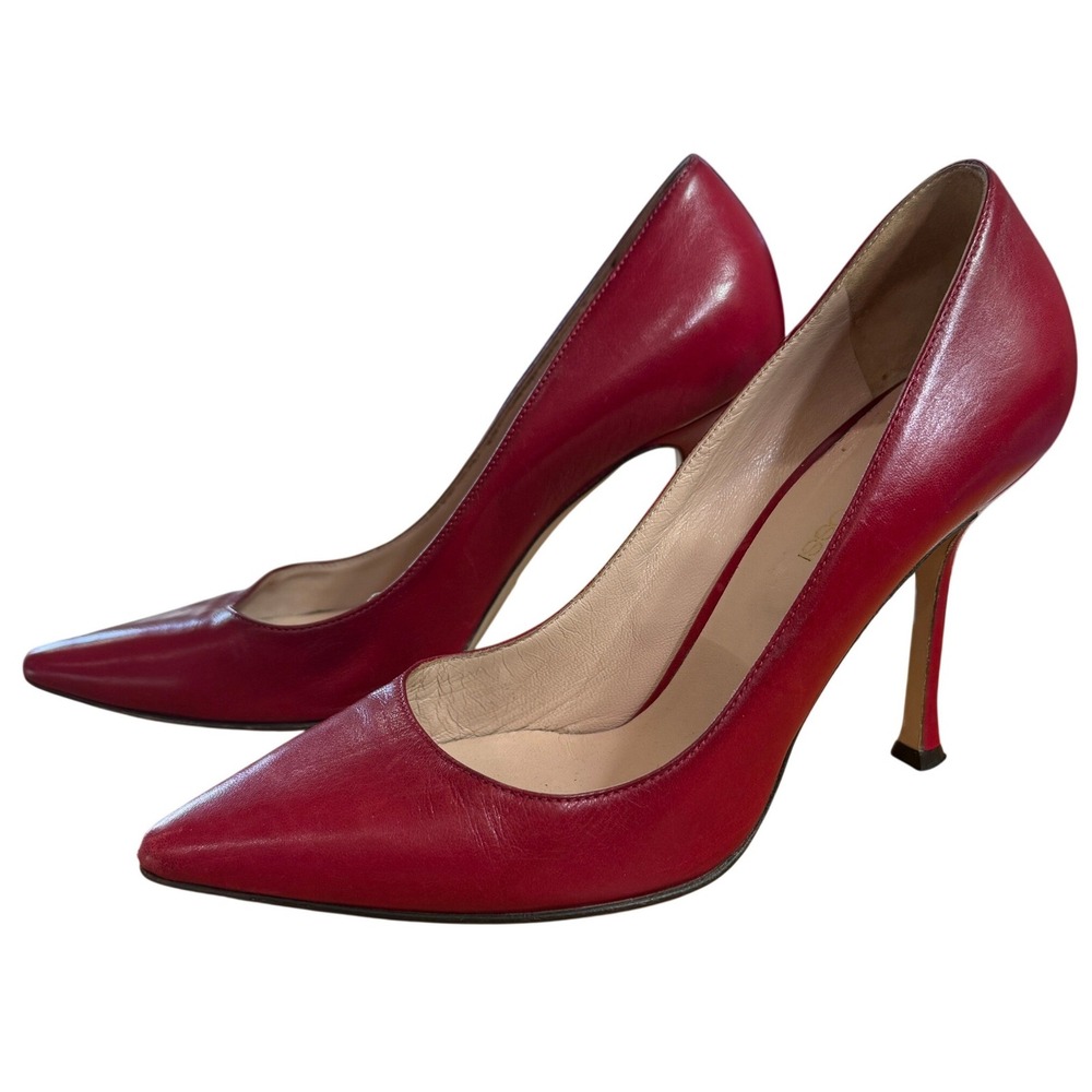 Sergio Rossi Red Leather Godiva Pointed Toe Pumps Stiletto Heels‎ IT 37 US 7